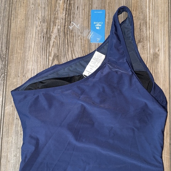 Cupshe Navy One-Shoulder Swimsuit NEW medium mesh detail tummy flattering - Picture 5 of 6